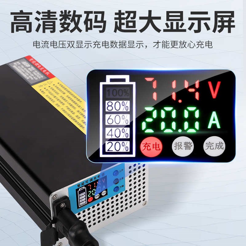 磷酸极电铁三元充电器电压锂电动车可调摩通用锂电池4S8v60v72v冲