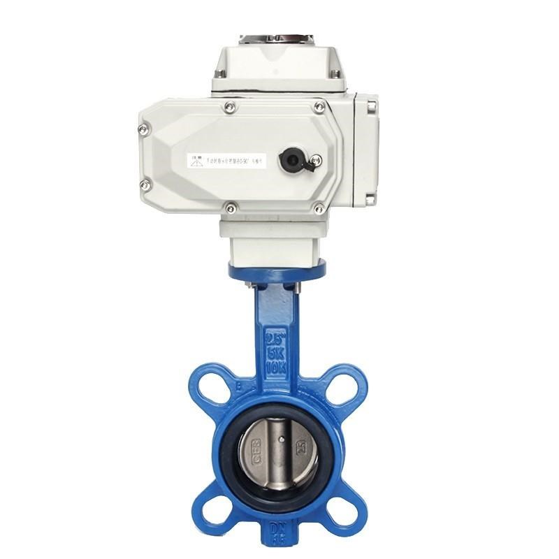 电动蝶阀D971X-16对夹式软密封四氟球H墨不锈钢铸铁调节开关 220V