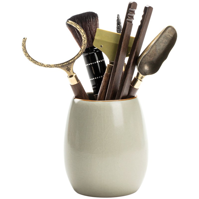 尚言坊 茶道六君子茶具配件茶道D瓶米黄汝窑茶道用茶夹茶刀茶勺