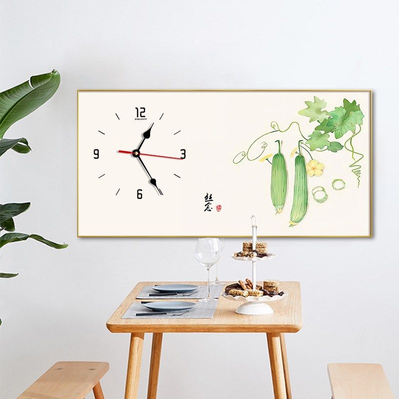 新中式事事如意柿子餐厅装u饰画时钟客厅挂画饭厅蔬菜水果钟表壁,家居饰品,现代装饰画,淘宝优惠券,粉丝福利购,淘宝优惠卷