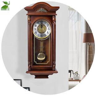 热销老式风水h报时挂钟中式复古摇摆锺客厅家用静音欧式创意石英