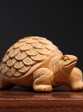 天然崖柏实木雕刻八卦o金钱龟创意文玩手把件装饰品桌面趣味小摆