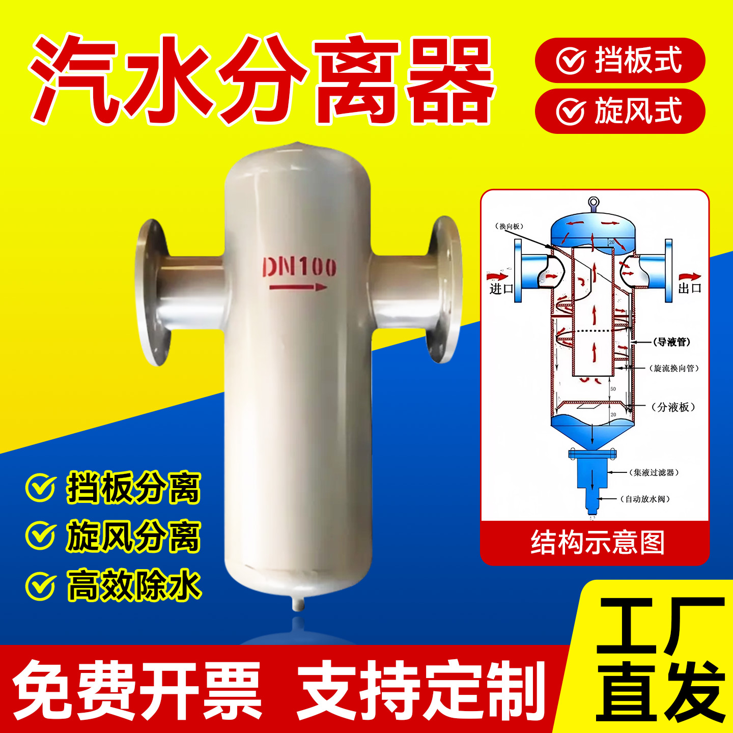 锅炉蒸汽水分离器自动排水旋风式