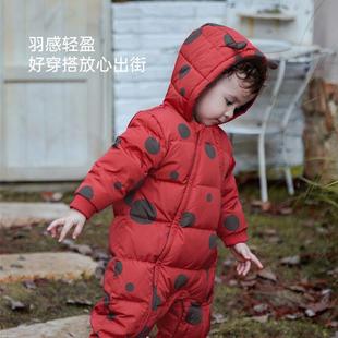 babylove婴儿羽绒服连体衣冬季衣服宝宝外出连帽加厚防风防寒哈衣