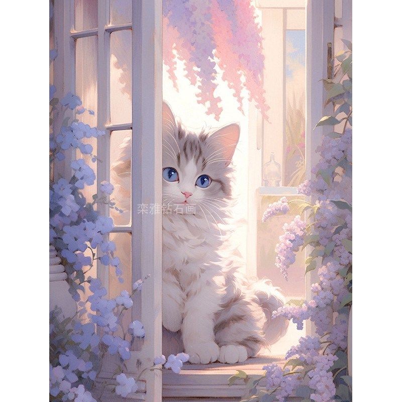 DIY方钻满钻钻石画贴s钻印花十字绣带钻套件浪漫紫藤花窗台猫咪,居家布艺,钻石绣,淘宝优惠券,粉丝福利购,淘宝优惠卷