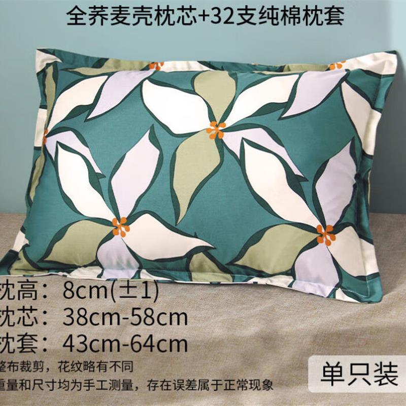 荞麦枕头宿舍荞麦皮枕芯成人硬枕男女全壳带枕套艺术花[中号]双层