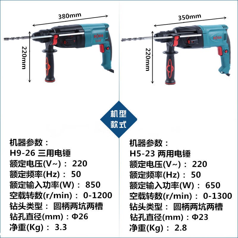 H9-26R电锤大功率多功能冲击钻两用工业级电钻Q电镐三用轻型锤红