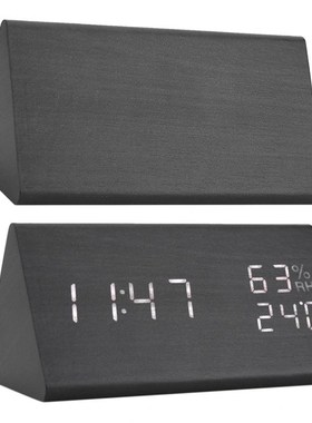 Wooden Alarm Clocok LED Digital ime emperature Hudity Dis