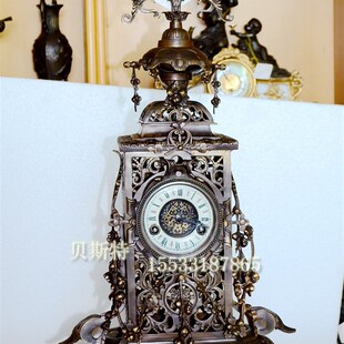 钟表 纯铜座钟 j古典机械台钟 欧式镂空铸铜钟 仿故宫样板间壁炉