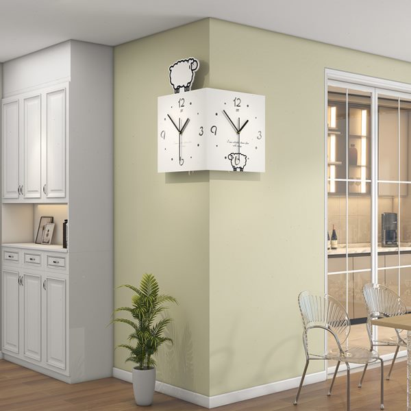 转角时钟2024新款双面挂钟现代简约客厅拐角钟表挂墙创意大气壁灯