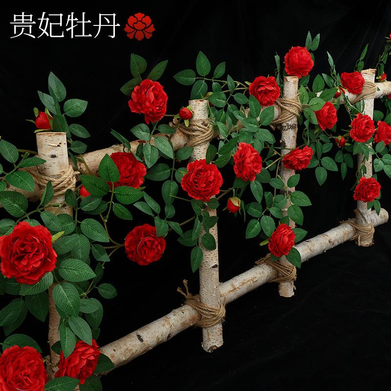 仿真牡丹花藤塑料假花藤条客厅空调管道缠绕暖气装饰遮挡藤蔓植物