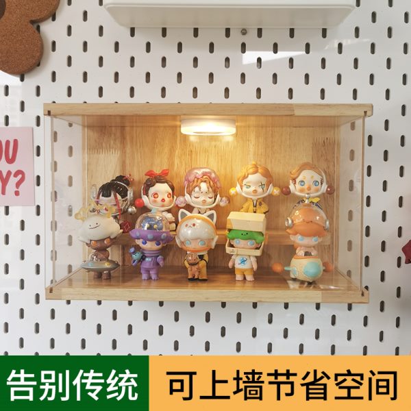 盲盒收纳展示架挂墙泡泡玛特展示盒带灯手办展示柜可立可挂洞洞板