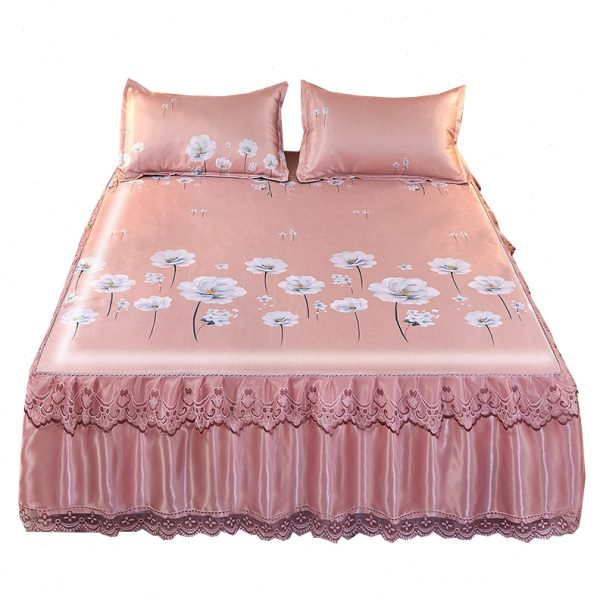 可水洗冰丝凉席三件套夏季1.8m双人床可折叠1.5m床裙款空调软席子