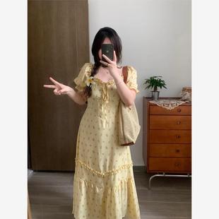 气质收腰减龄裙子显瘦遮肉微胖 大码 女装 甜美碎花连衣裙女夏季 法式