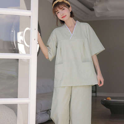七分款汗蒸服女睡衣高档服桑拿服亚麻款服男服家居裤按摩洗浴情侣