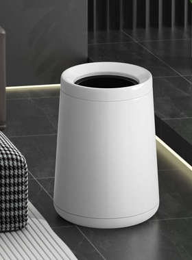 黑色高档垃圾桶家用不锈钢客厅轻奢办公室卧室卫生间带盖酒店新款