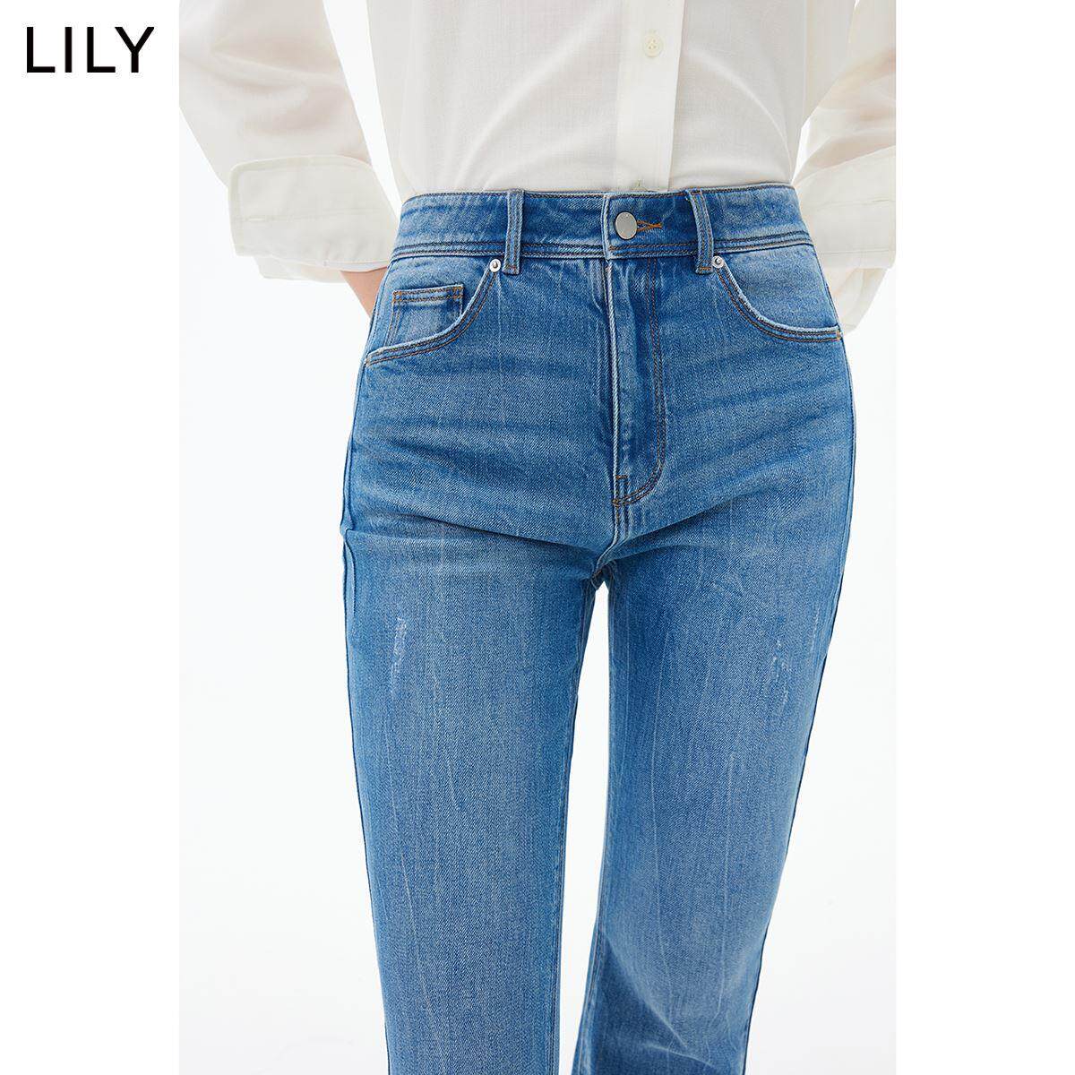 LILY2023秋新款女装休闲显瘦复古微喇九分牛仔裤女小个子裤子显高