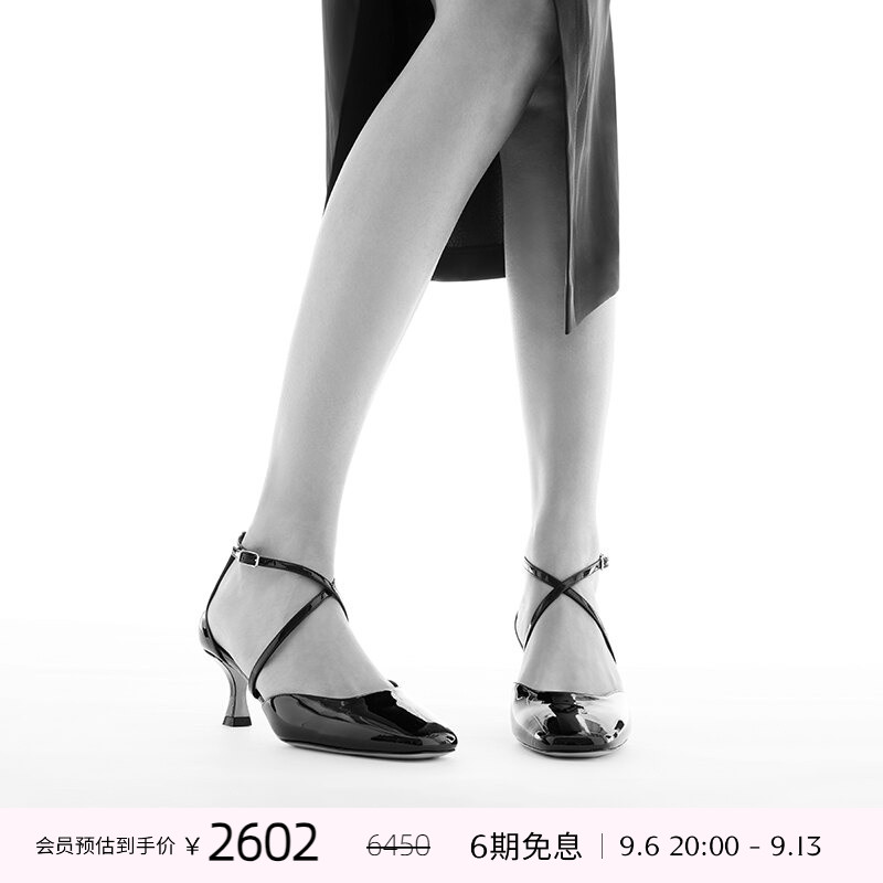 CASADEI/卡桑蒂交叉绑带高跟鞋 漆皮牛皮探戈舞鞋 小猫跟低跟鞋图片