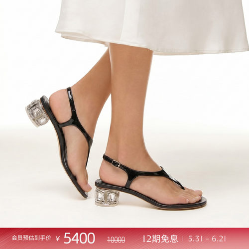 CASADEI/卡桑蒂【26新品】Samurai夹趾凉鞋 水钻粗跟亮面皮革凉鞋