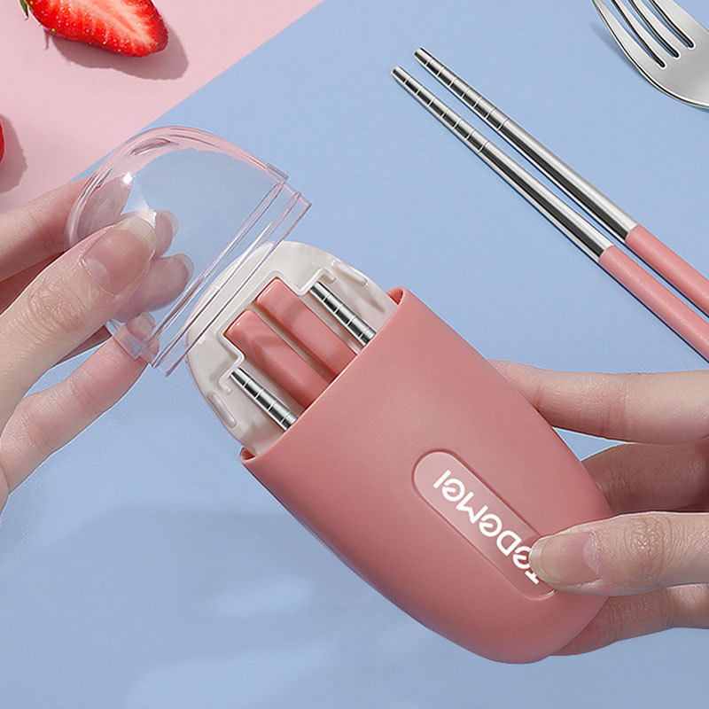 学生餐具套组可携式上班族筷勺子三件套一人食幼儿不锈钢外带收纳