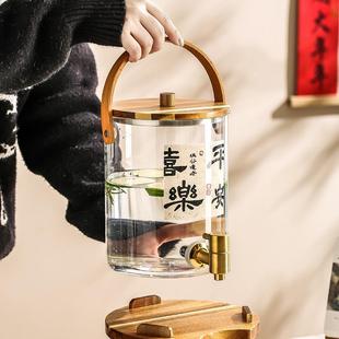 耐高温凉水壶聚会装 家用玻璃冷水壶带龙头大容量日式 饮料壶果汁桶