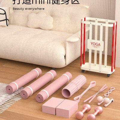 运动器材收纳架瑜伽垫健身器材收纳筐夹缝家用带轮运动工具置物架