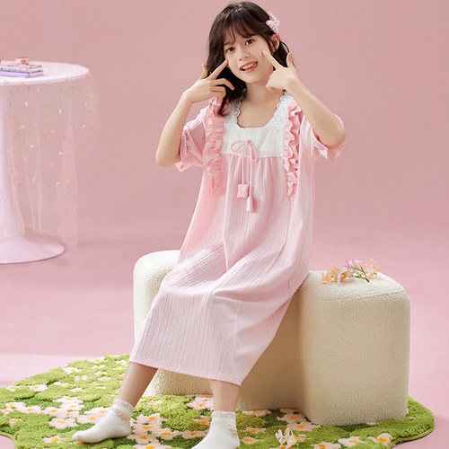 女童睡裙夏季纯棉宽松短袖家居服
