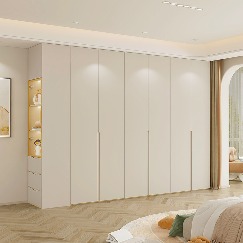 原木风满墙衣柜家用卧室满墙衣帽间带边柜实木衣橱到顶一体整墙