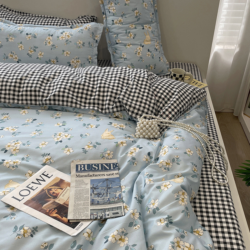 韩式田园小碎花床上被套四件套水洗棉被罩被单单人宿舍床单三件套