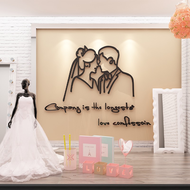 网红婚纱店装饰品婚介公司背景婚庆形象墙面贴画婚恋橱窗场景布置图片
