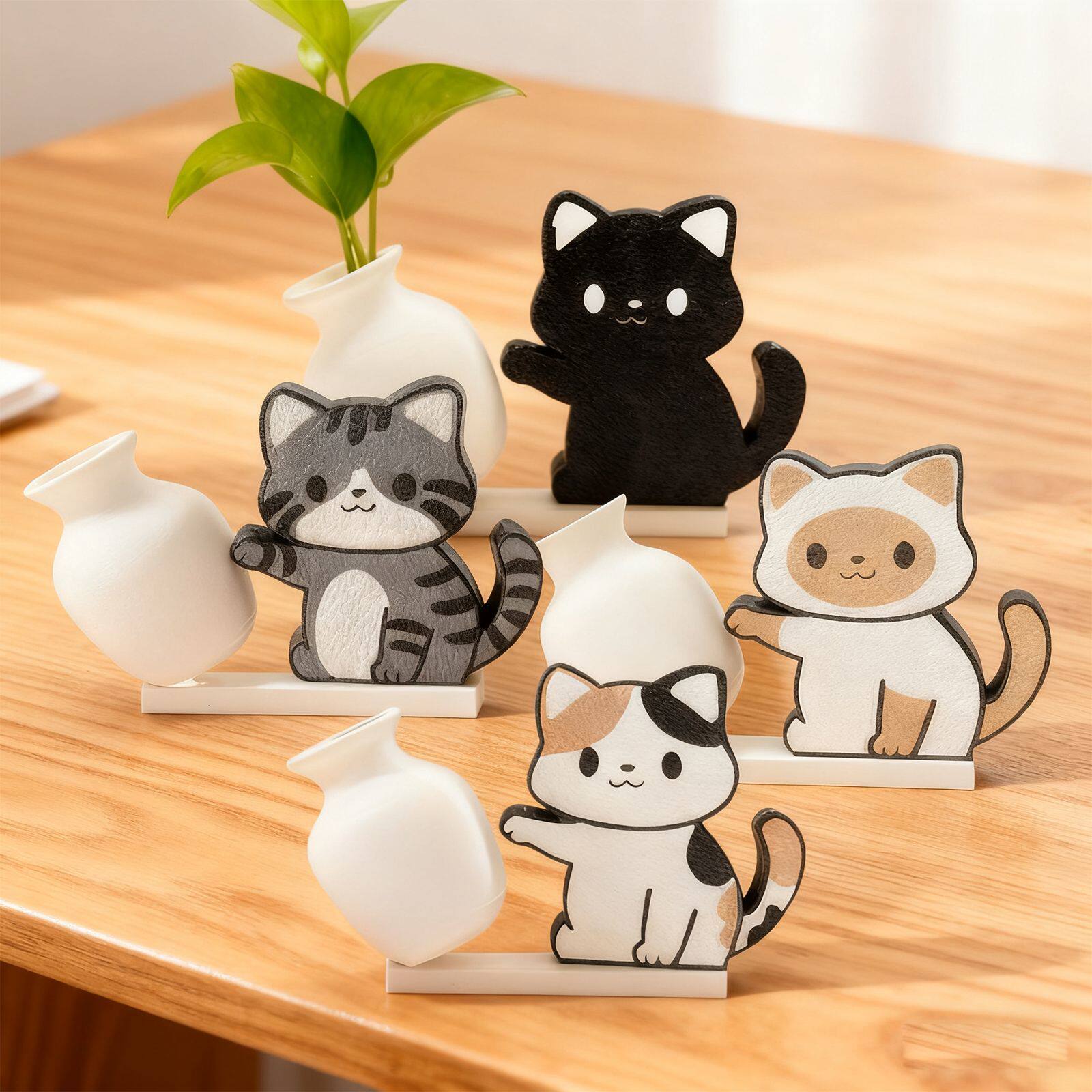 迷你小猫推花瓶摆件塑料桌面冰箱贴抖音同款可爱桌摆摆件