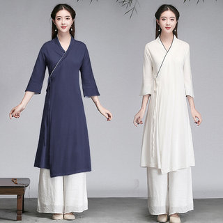 2021春季新款棉麻禅服女夏打坐居士服禅意中国风唐装汉服套装女