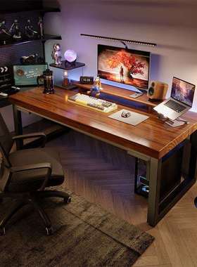 实木电脑桌台式家用学生书桌写字桌卧室简约双人电竞办公桌工作台