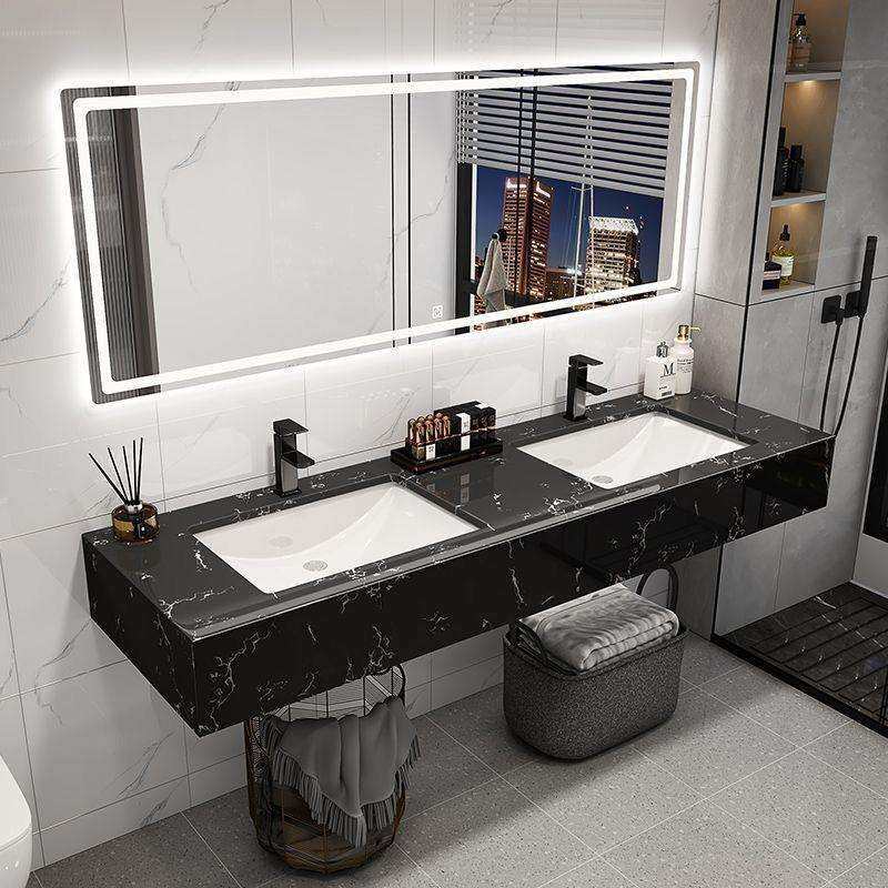 简约现代大理石双盆洗手台一体浴室柜组合公共卫生间洗漱洗脸台池