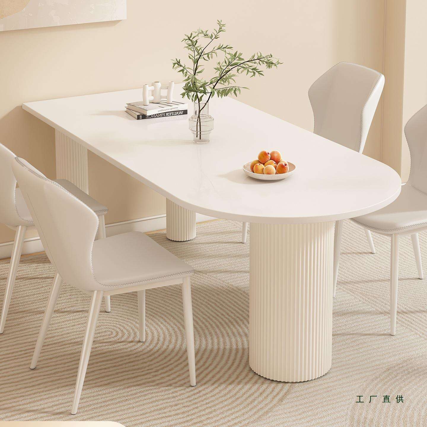 岩板餐桌家用小户型轻奢简约长方形餐厅岛台大理石饭桌子椅子组合