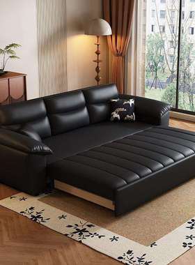 钢琴键猫抓皮沙发床一体两用多功能可储物可折叠阳台书房沙发床