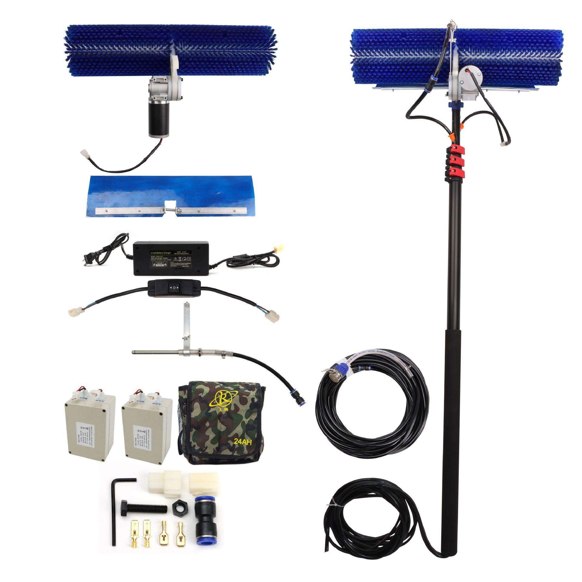 伸缩杆式光伏清洗太阳能板电动滚筒刷板清洗机器人喷水电动工具