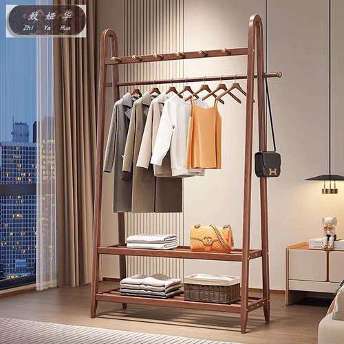 衣服收纳架卧室简易多功能置物架全实木衣帽架落地挂衣架家用客厅