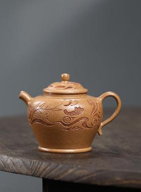 宜兴紫砂壶手工壶原矿紫砂老段泥中式茶壶官帽壶一路莲升190ml