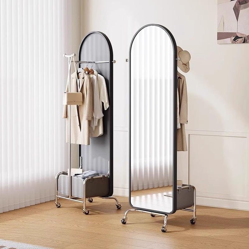 挂衣架落地穿衣镜卧室可旋转移动立式全身镜多功能衣帽架带轮轻奢