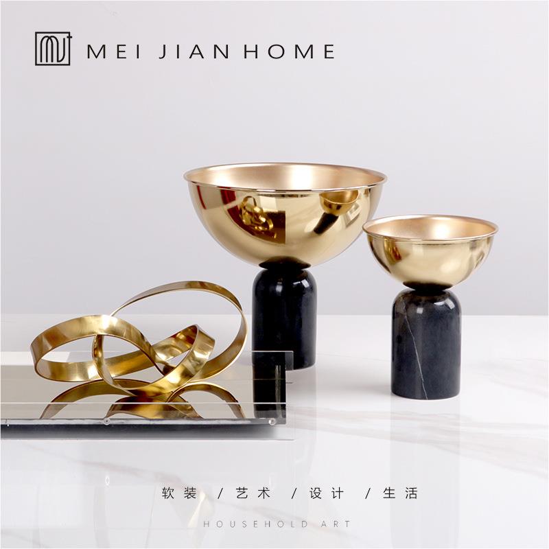 现代轻奢创意金色金属花器家居摆件售楼部样板房间软装饰品摆设品