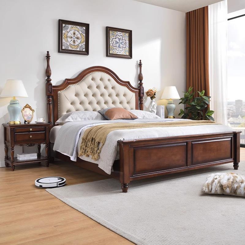 美式乡村实木床1.8米现代简约主卧双人床轻奢软靠婚床高箱储物床