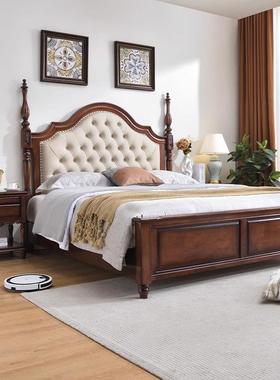 美式乡村实木床1.8米现代简约主卧双人床轻奢软靠婚床高箱储物床
