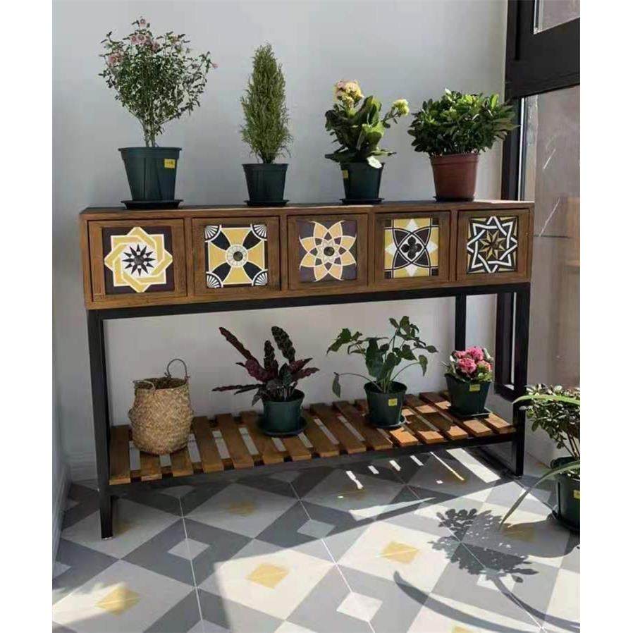 A10L美式花架阳台置物架装饰室内布置木质简约花架子客厅落地式电