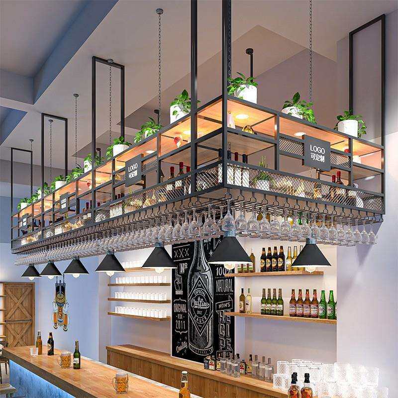 工业风吧台吊柜酒架酒吧悬挂架红酒杯架倒挂架清吧水吧创意置物架