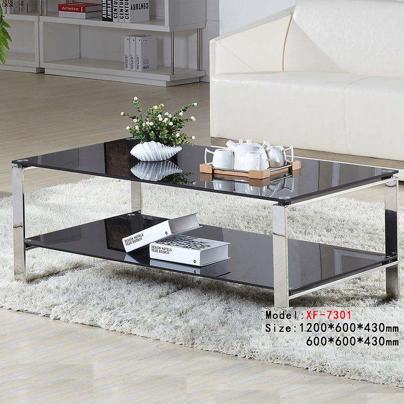 办公室沙发配套茶几简约现代钢化玻璃不锈钢长方形简易办公茶几