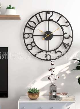 新款创意时尚挂钟客厅家用铁艺数字钟表欧式个性静音装饰壁钟