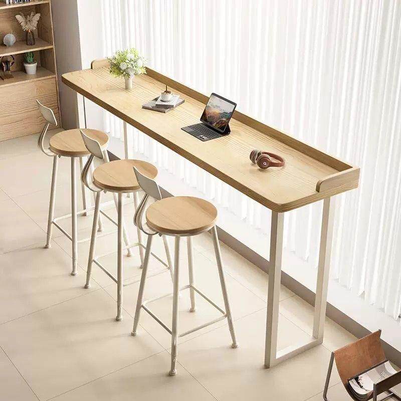 阳台北欧休闲吧家用简约实木条桌靠墙靠窗长条桌子桌椅高脚组合