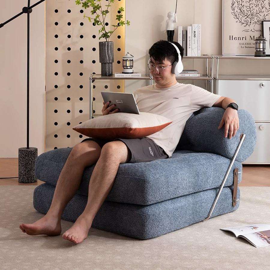 极简塔吉沙发床布艺客厅懒人可躺睡单人小户型简约现代豆腐块折叠