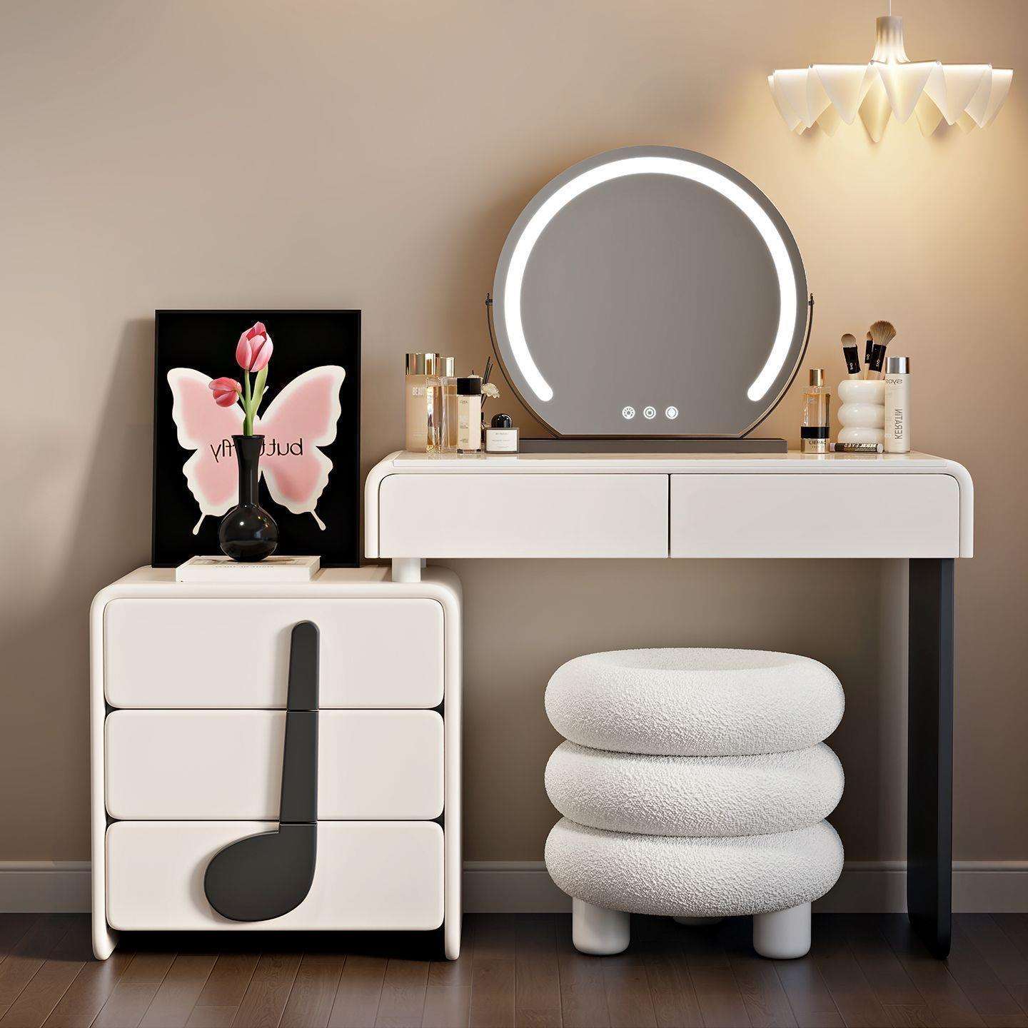 奶油风梳妆台现代简约小户型化妆桌子主卧化妆台斗柜一体2025新款